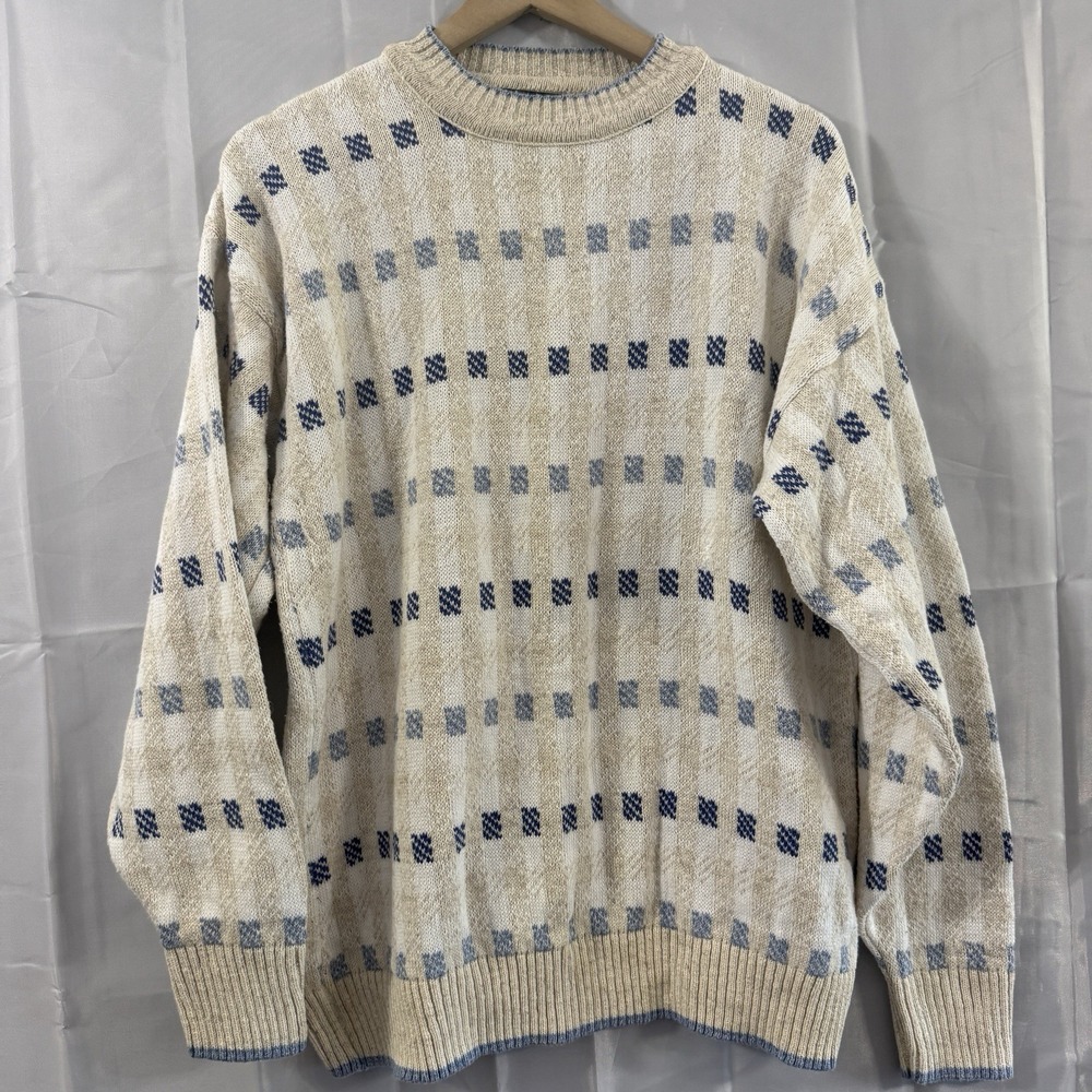 Vintage 90s Colours by Alexander Julian Mens Cotton Crewneck Tan Blue Sweater M